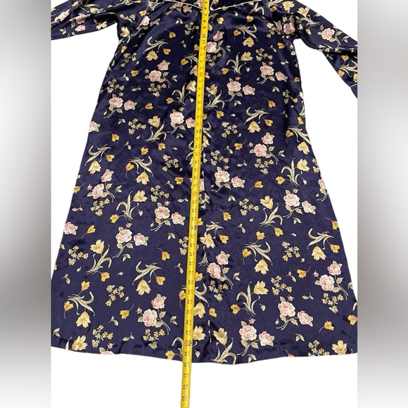 Christian Dior Vintage Silk Satin Flower Nightgown Pajamas Kimono Robe Blue - Picture 7 of 9
